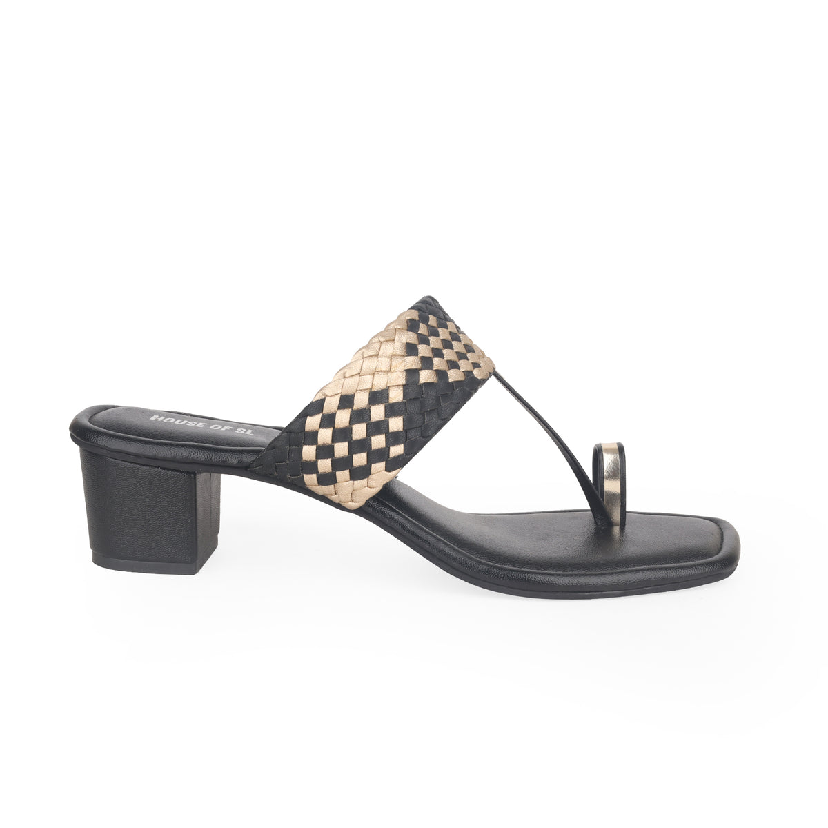Ladies Chappal Black & Champagne Gold 603146