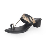 Ladies Chappal Black & Champagne Gold 603146