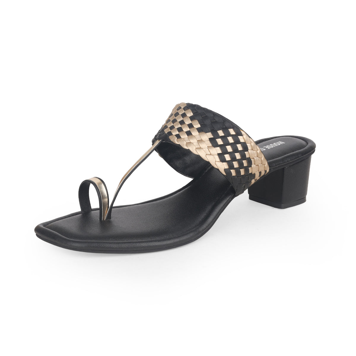 Ladies Chappal Black & Champagne Gold 603146