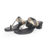 Ladies Chappal Black & Champagne Gold 603146