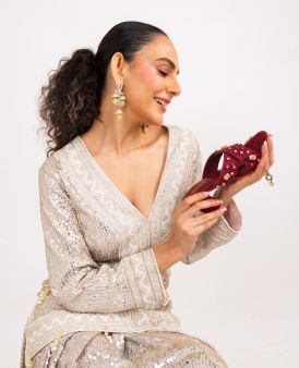 Ladies maroon heel clappal 603829