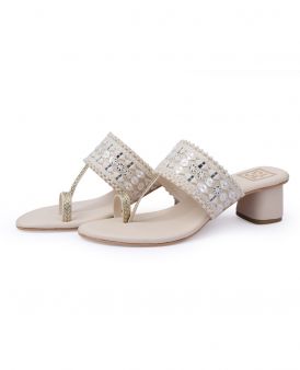 Ladies Heel Beige Color Chappal 603116